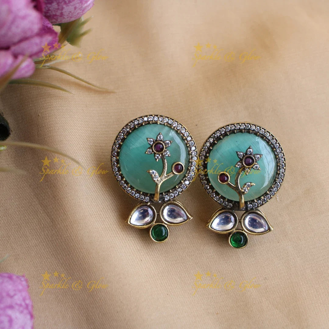 Beautiful Floral design Navaratna Victorian AD short necklace - Sparkle and Glow