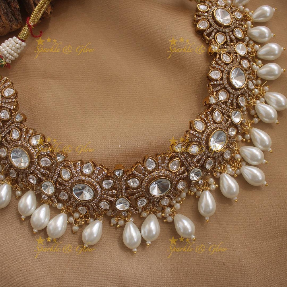 Stunning Floral design Victorian AD short necklace with pearl drops - Sparkle and Glow