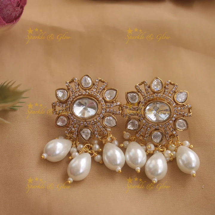 Stunning Floral design Victorian AD short necklace with pearl drops - Sparkle and Glow