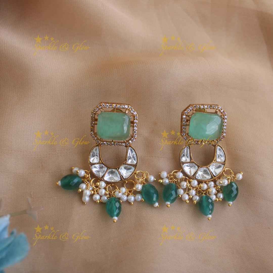 Stunning Floral half moon design victorian AD choker with green beads - Sparkle and Glow