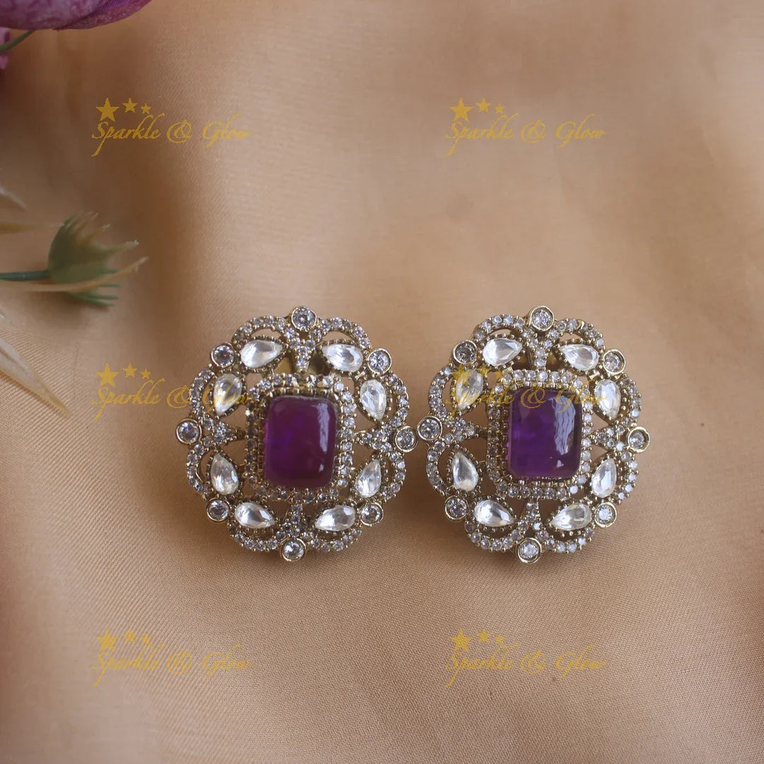 Stunning square purple stone pendant victorian AD choker - Sparkle and Glow