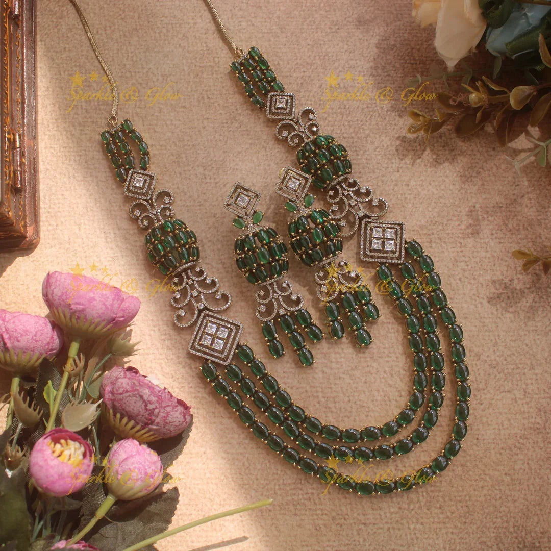 Gorgeous Victorian AD Layer haram with emerald stones - Sparkle and Glow