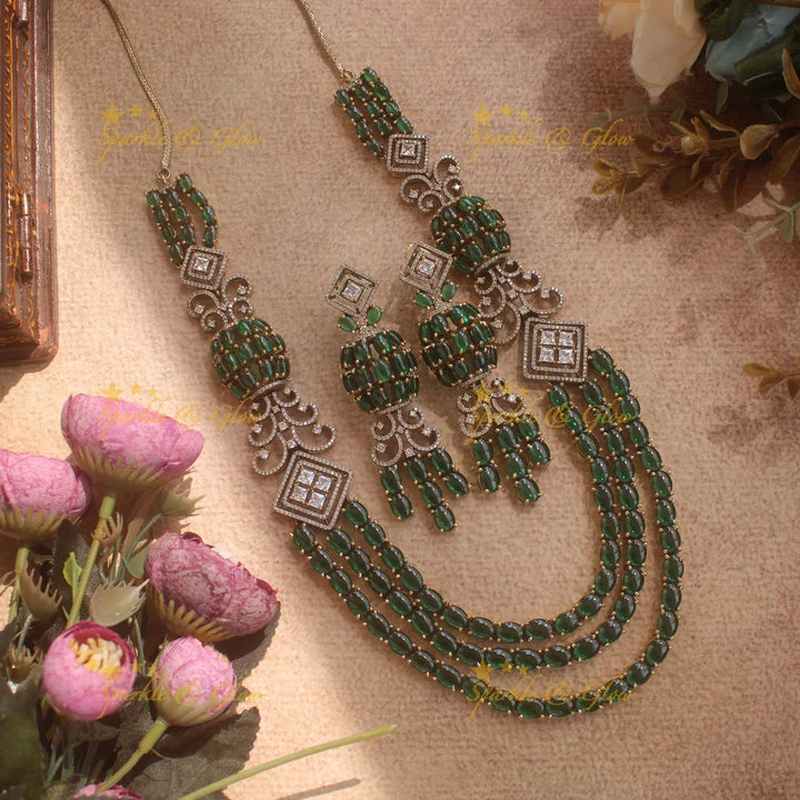 Gorgeous Victorian AD Layer haram with emerald stones - Sparkle and Glow