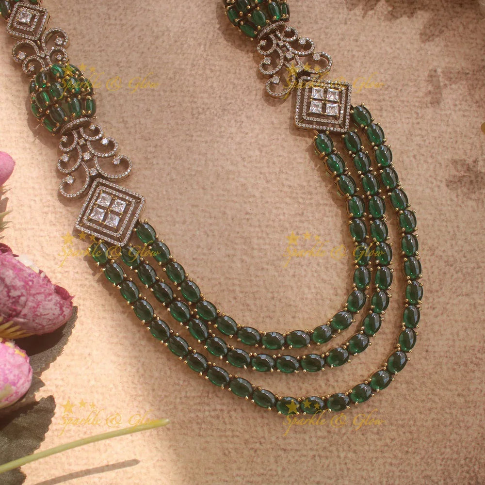 Gorgeous Victorian AD Layer haram with emerald stones - Sparkle and Glow