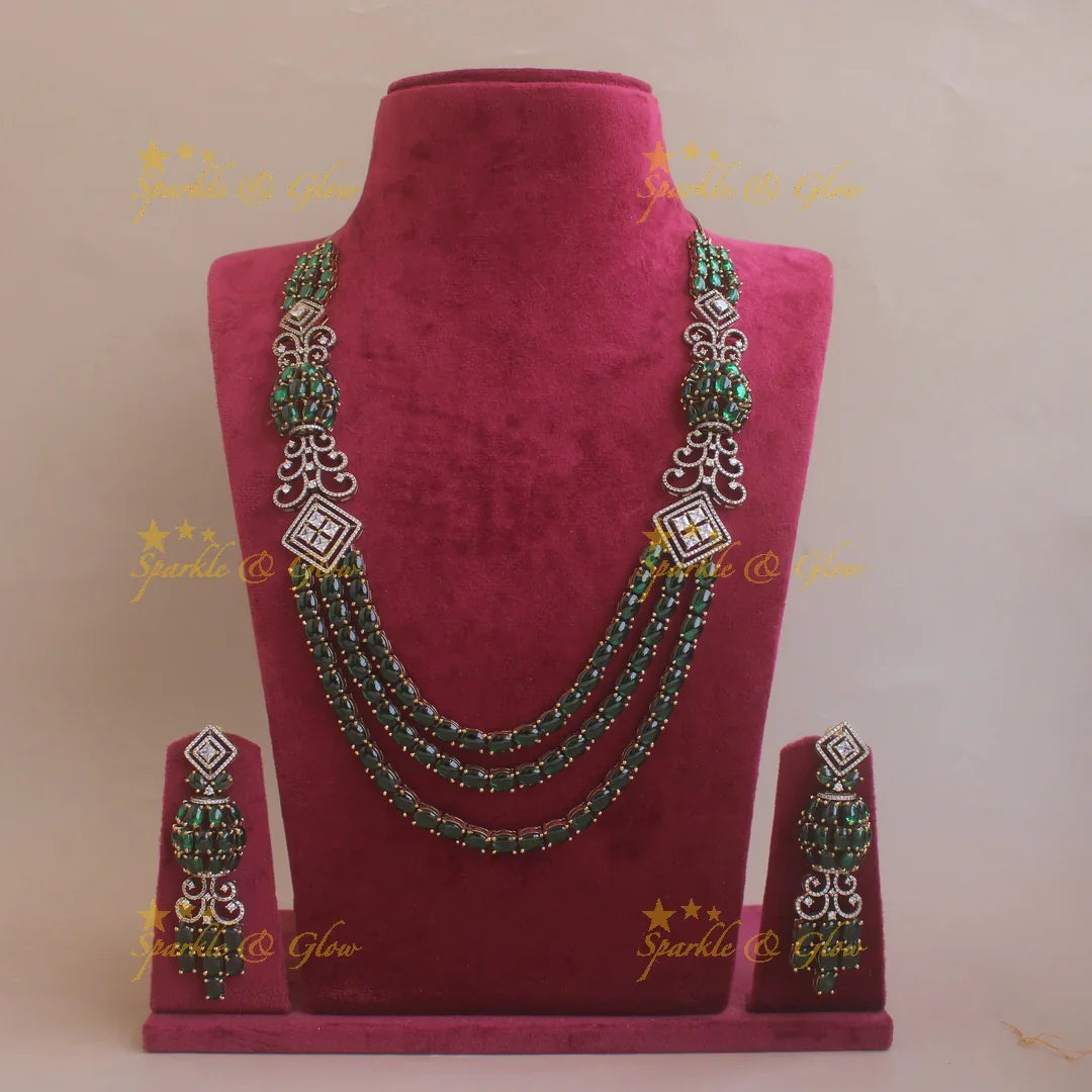 Gorgeous Victorian AD Layer haram with emerald stones - Sparkle and Glow