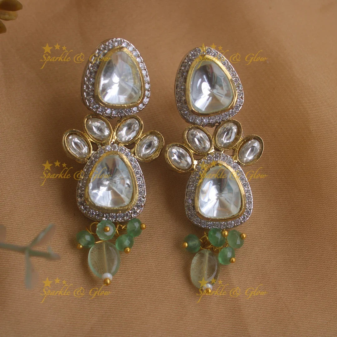 Beautiful Oval design Mint green cluster beads Victorian Kundan Choker - Sparkle and Glow