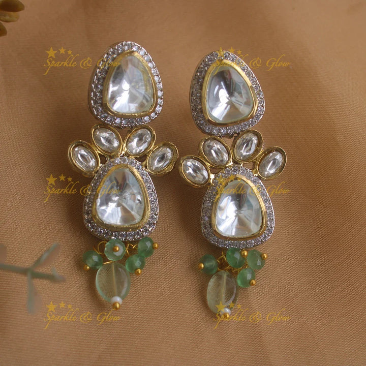 Beautiful Oval design Mint green cluster beads Victorian Kundan Choker - Sparkle and Glow