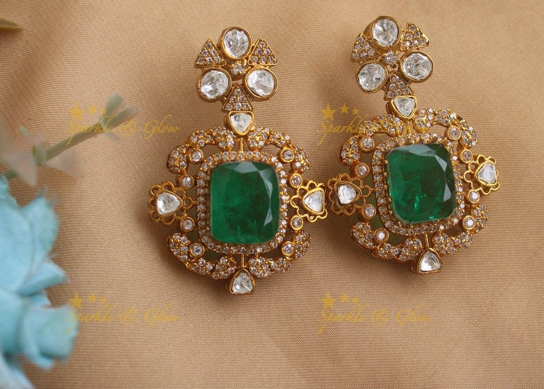 Elegant Square design Floral victorian high neck pearl choker- Green - Sparkle and Glow