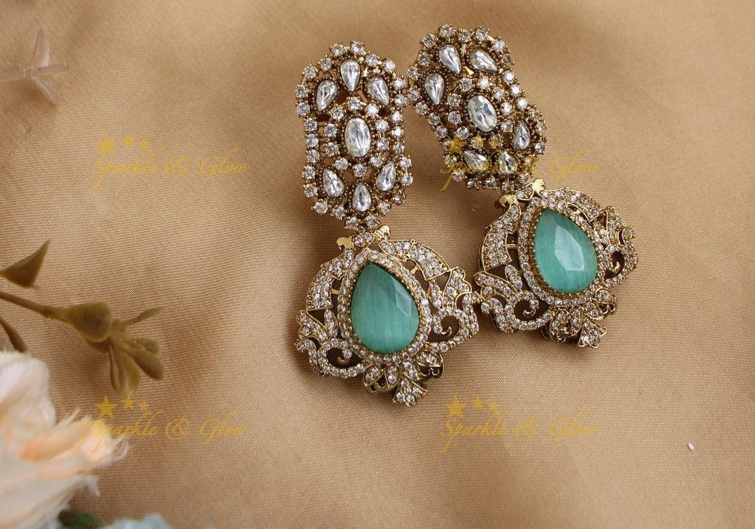 Stunning Pearl Layered Floral Victorian AD choker-Green - Sparkle and Glow