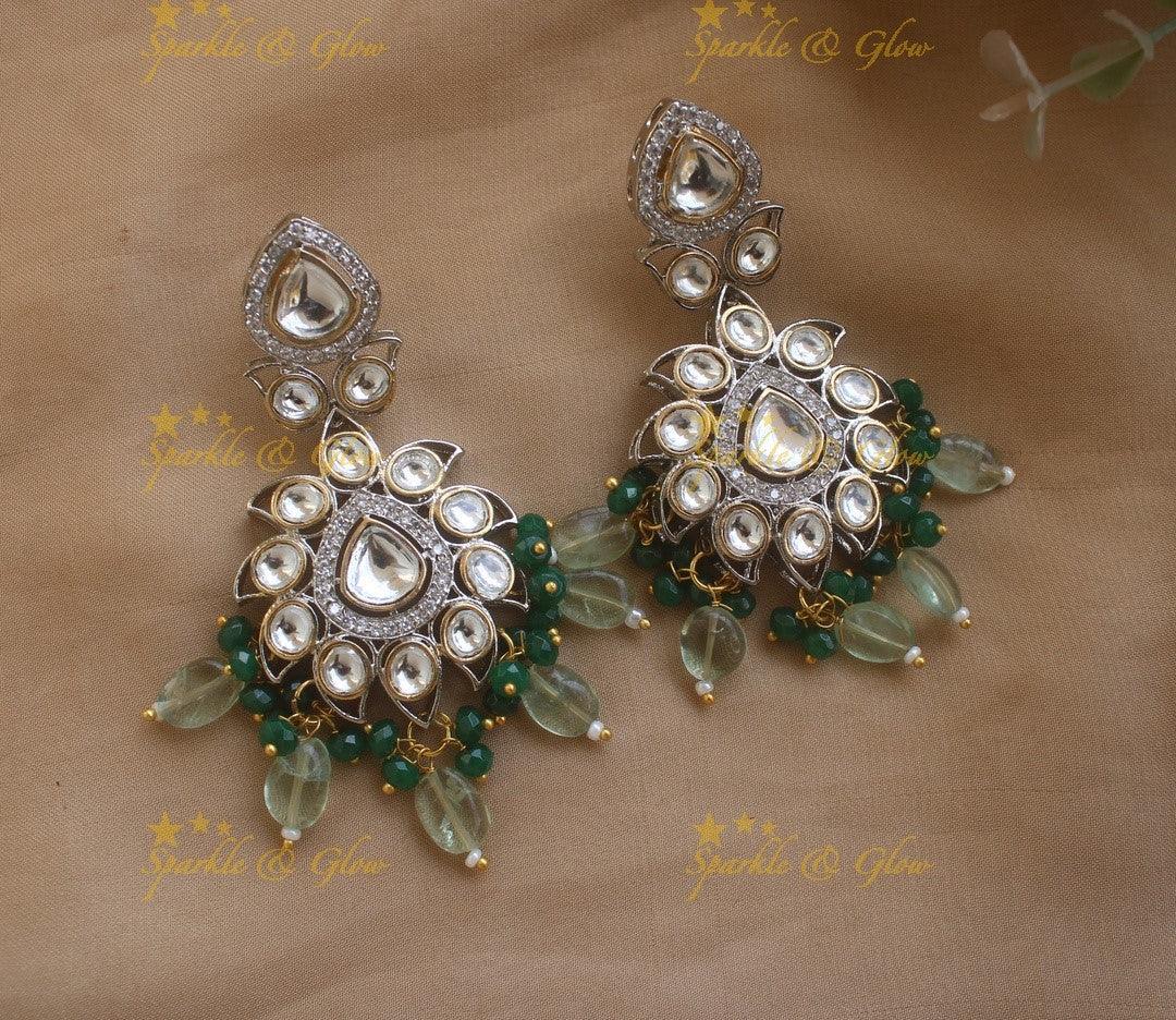 Beautiful Sunflower design Victorian Kundan Necklace with Maang Tikka- Mint green - Sparkle and Glow