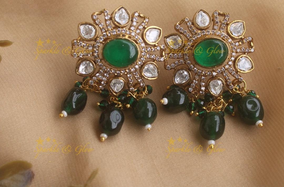 Elegant Floral Victorian AD necklace with Green beads - Sparkle and Glow