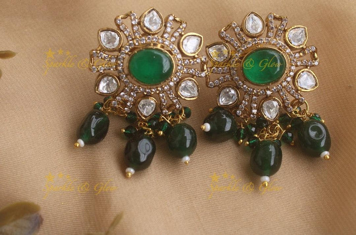 Elegant Floral Victorian AD necklace with Green beads - Sparkle and Glow