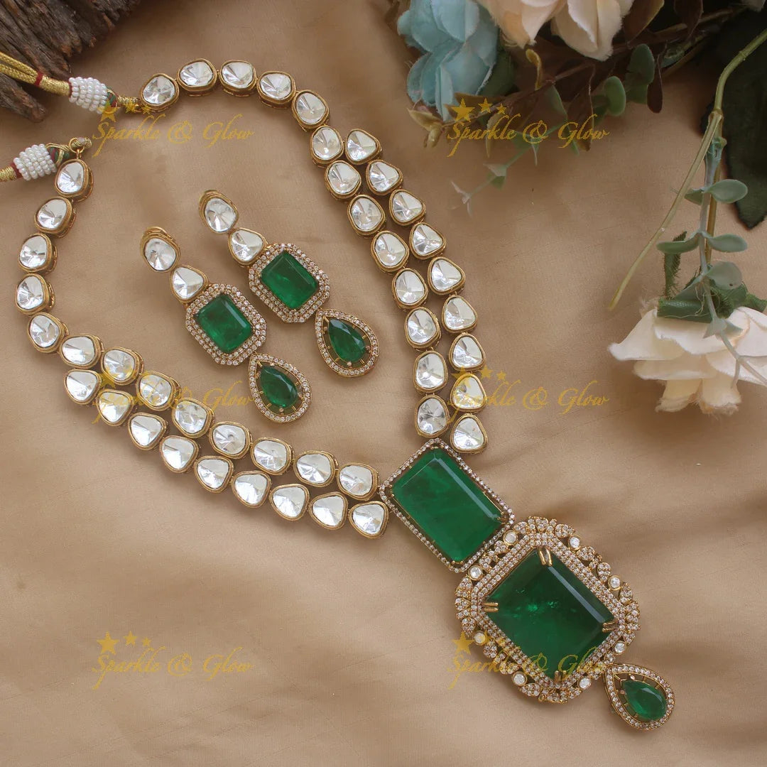 Stunning Kundan Layered Emerald Victorian AD Haram - Sparkle and Glow