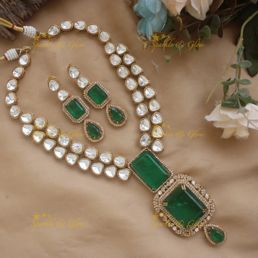 Stunning Kundan Layered Emerald Victorian AD Haram - Sparkle and Glow