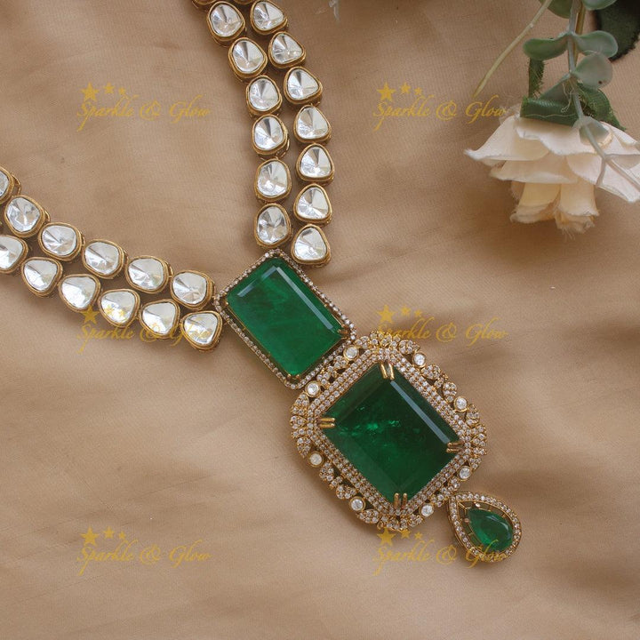 Stunning Kundan Layered Emerald Victorian AD Haram - Sparkle and Glow
