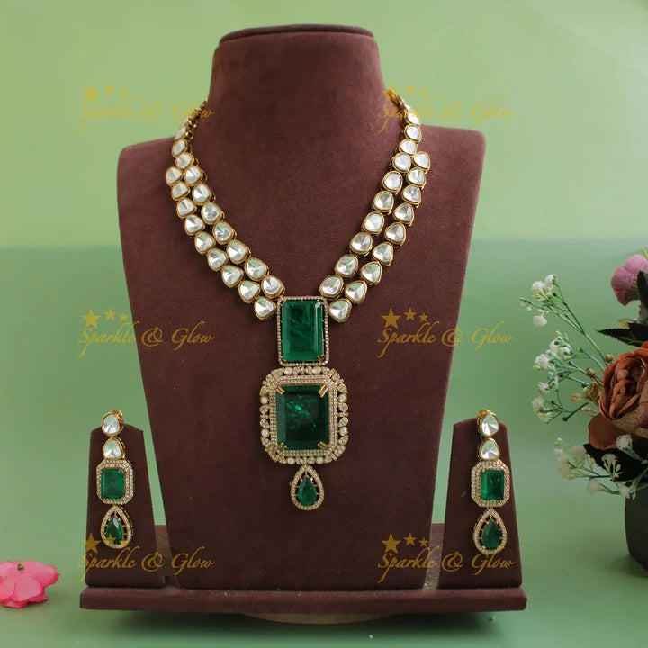 Stunning Kundan Layered Emerald Victorian AD Haram - Sparkle and Glow