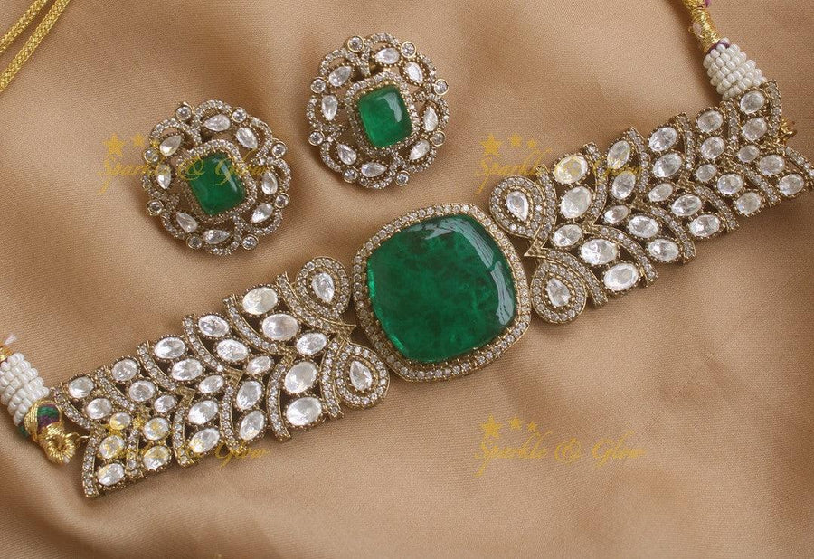 Elegant Infinity design Stone floral Victorian AD choker - Sparkle and Glow