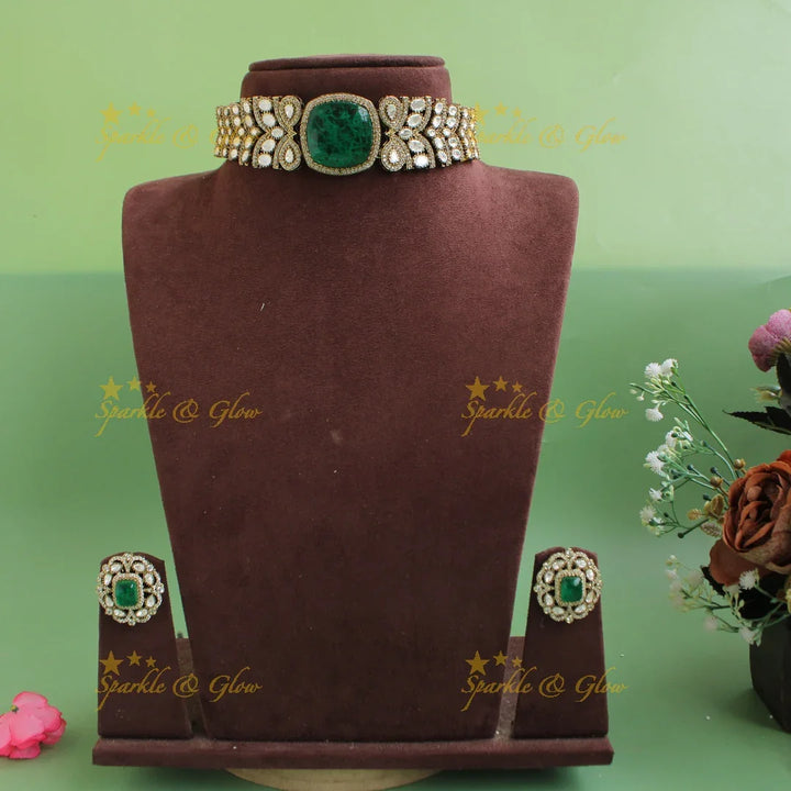 Elegant Infinity design Stone floral Victorian AD choker - Sparkle and Glow