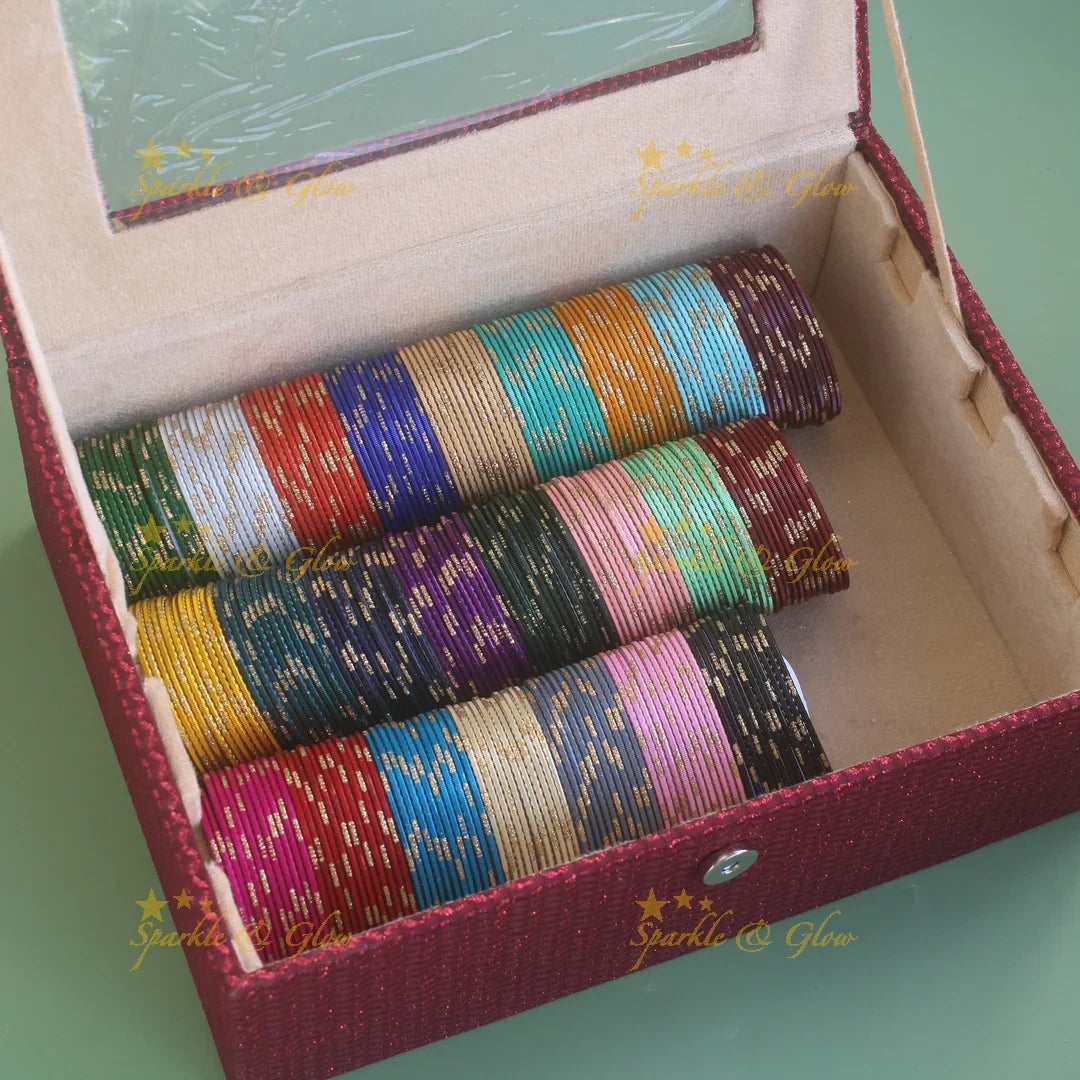 Metal Bangles set and Bangle Organizer Combo with printed bangles - Sparkle and Glow