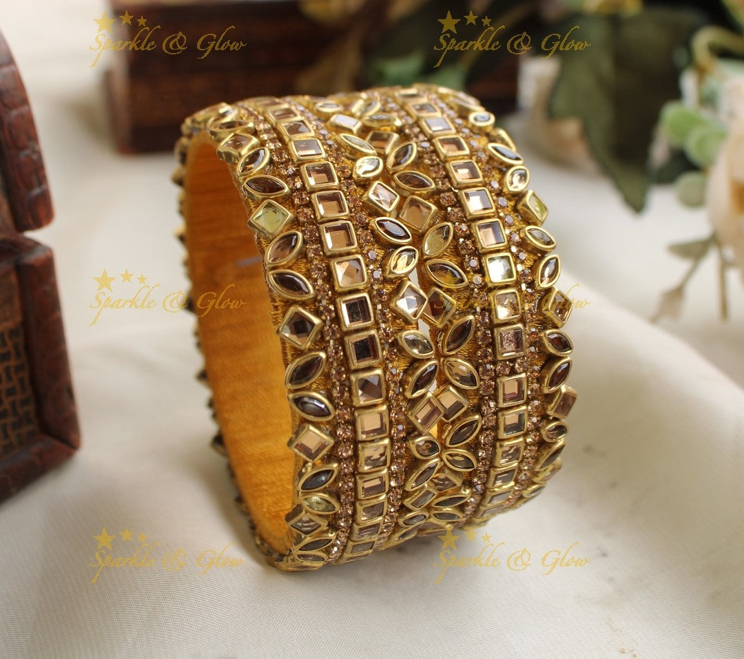 Beautiful Square leaf design Silk thread Bangles-Transparant Gold