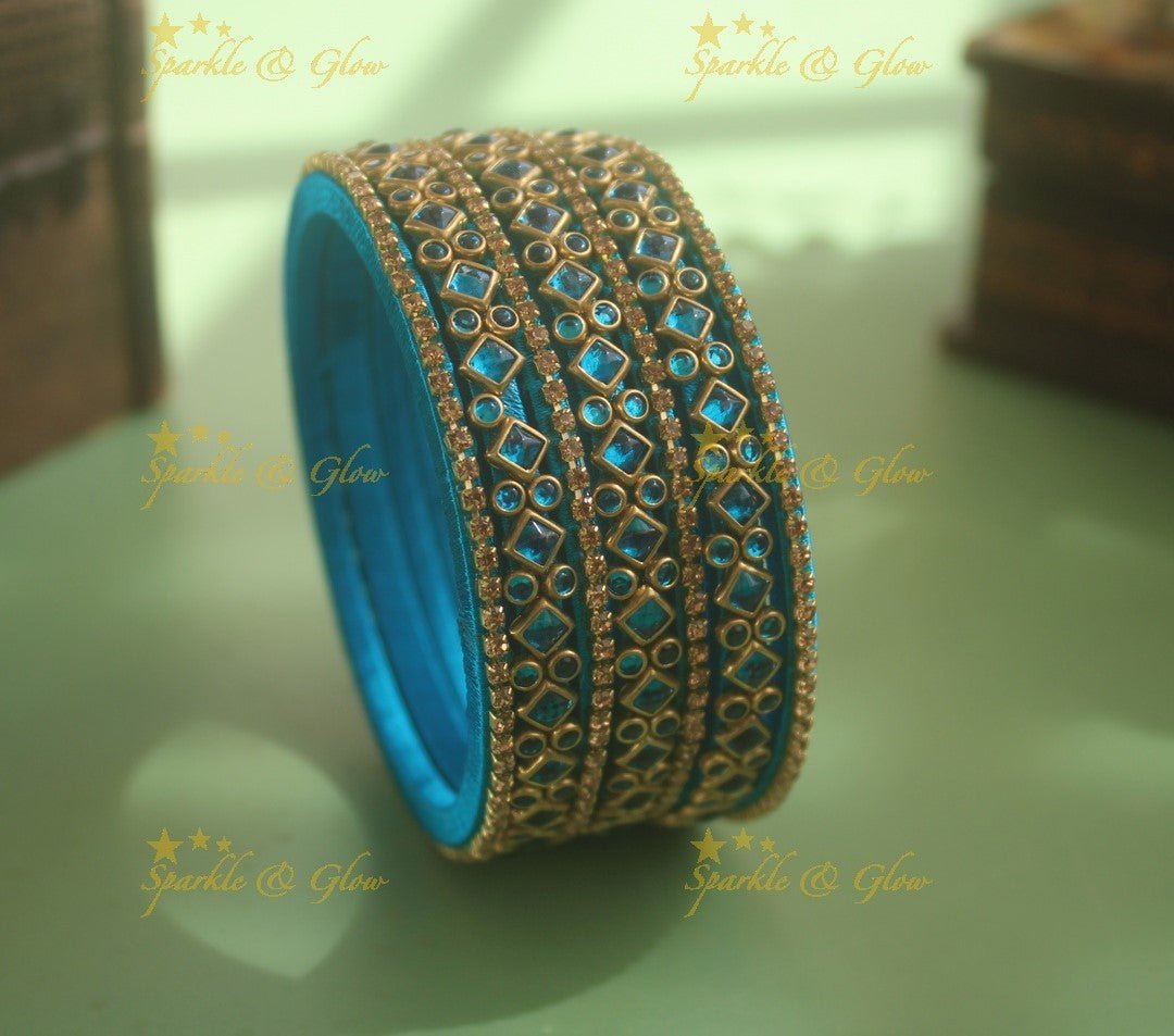 Stunning Diamond Bubble dotted Silk thread Bangles - Skyblue - Sparkle and Glow - 1.10 -