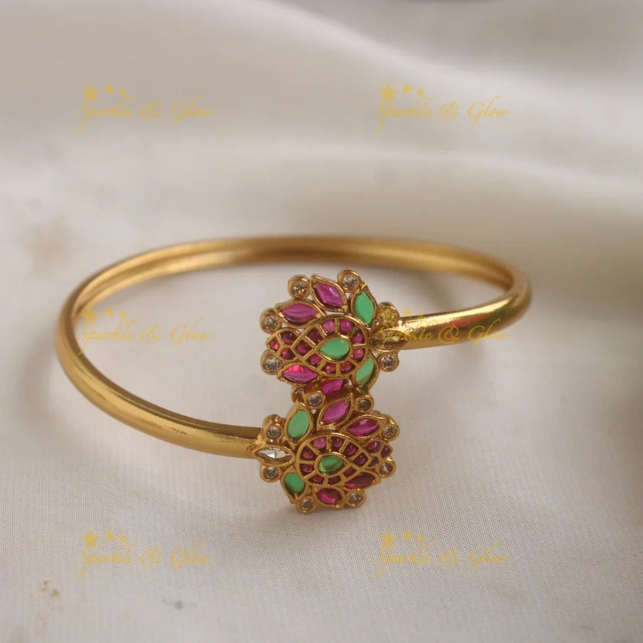 Statement Lotus design bracelet with ruby and emerald stones - Sparkle and Glow