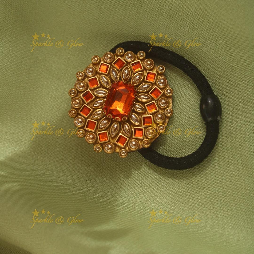 Statement Floral kundan stone hair band - Sparkle and Glow