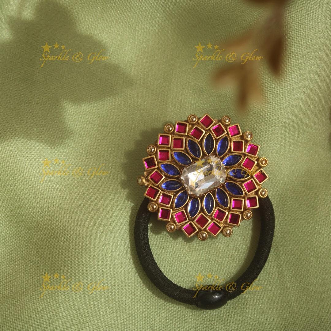 Stunning Floral double colour kundan stone hair band - Sparkle and Glow