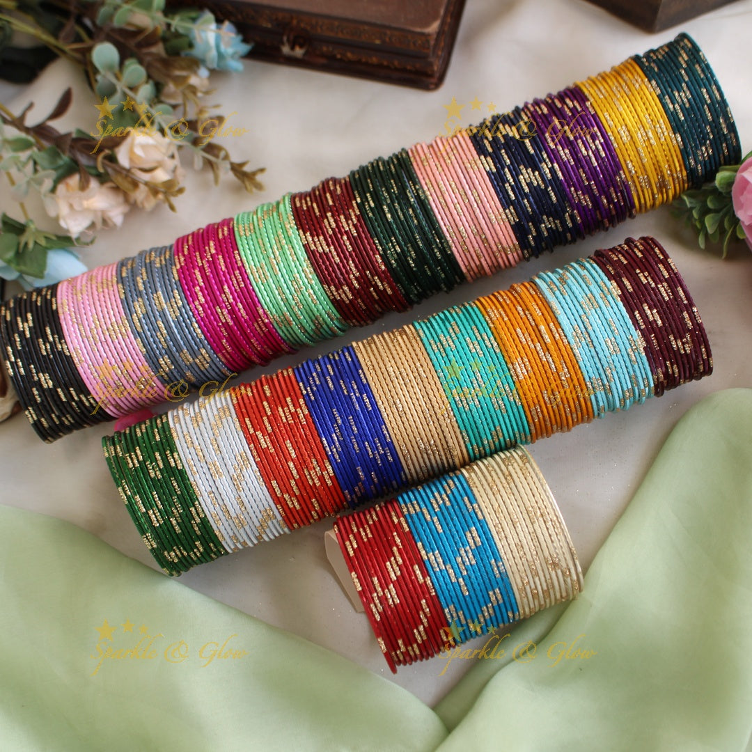 Printed Metal Bangle Combo Box in Assorted colours with white,gold and rosegold bangles