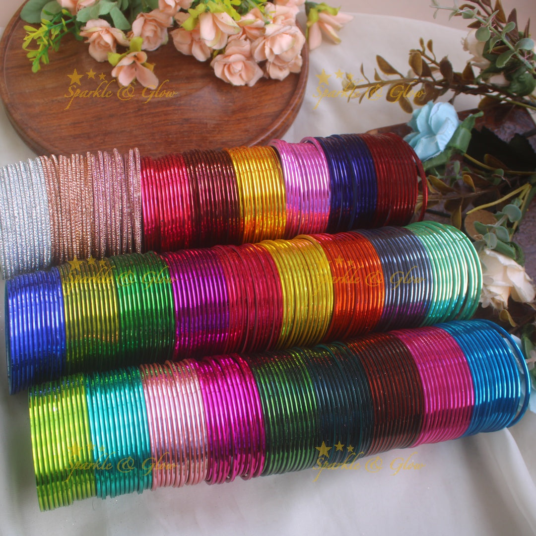 Plain Metal Bangle Combo Box in Assorted colours with white,gold and rosegold bangles