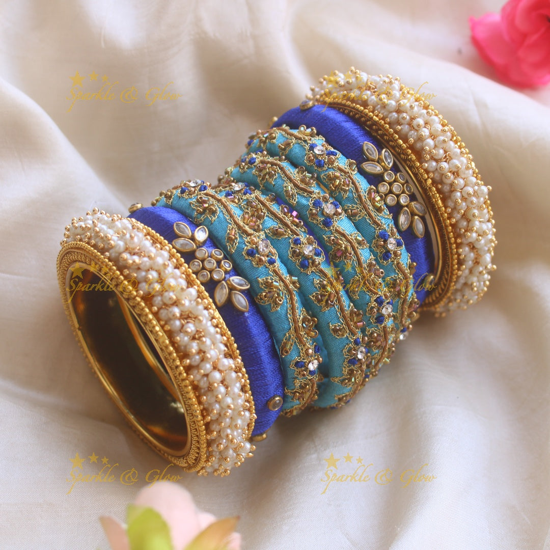 Beautiful Cluster pearl, Floral design kundan Silk Thread Bridal Bangles