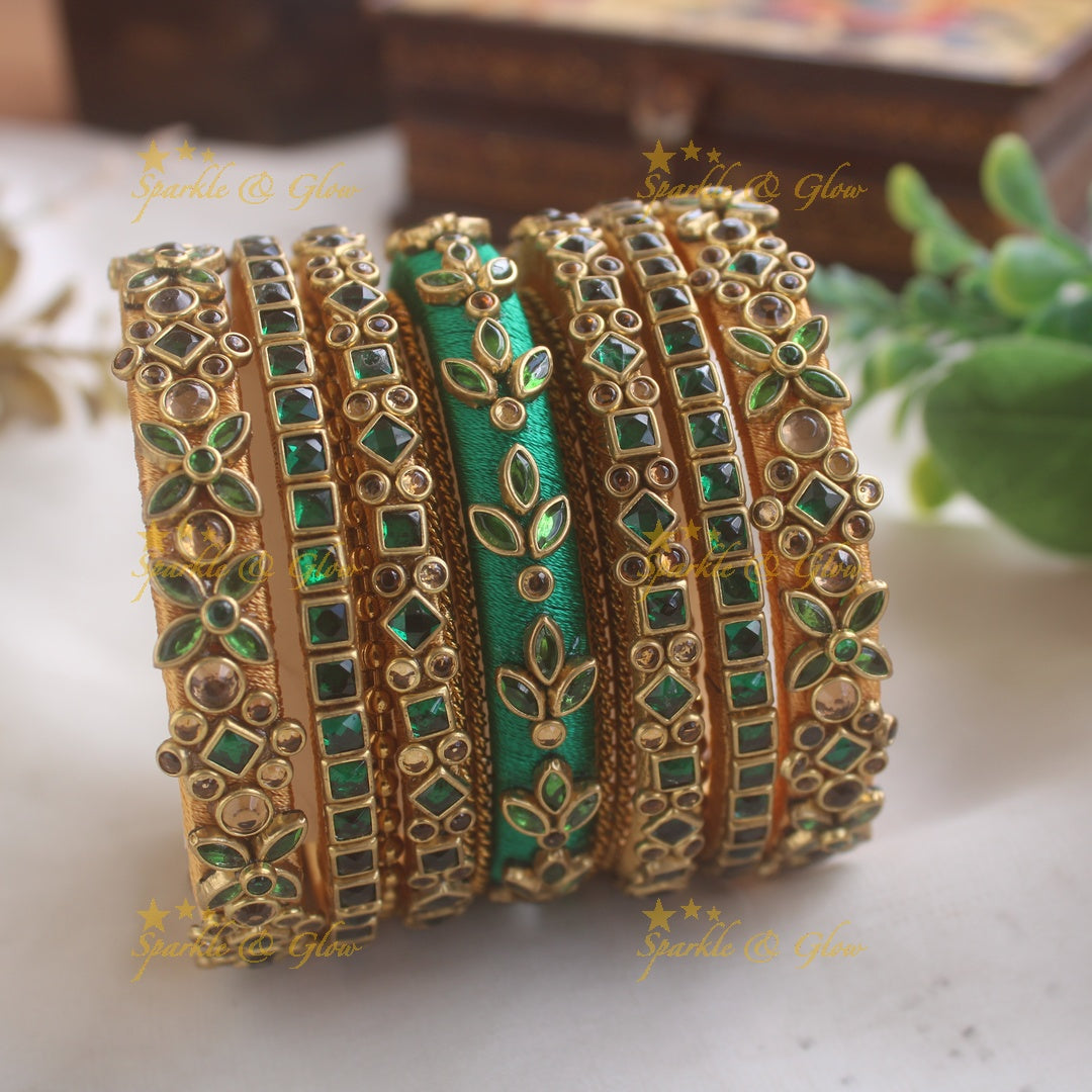 Gorgeous Floral Square diamond and bubble design Silk Thread Bridal Bangles