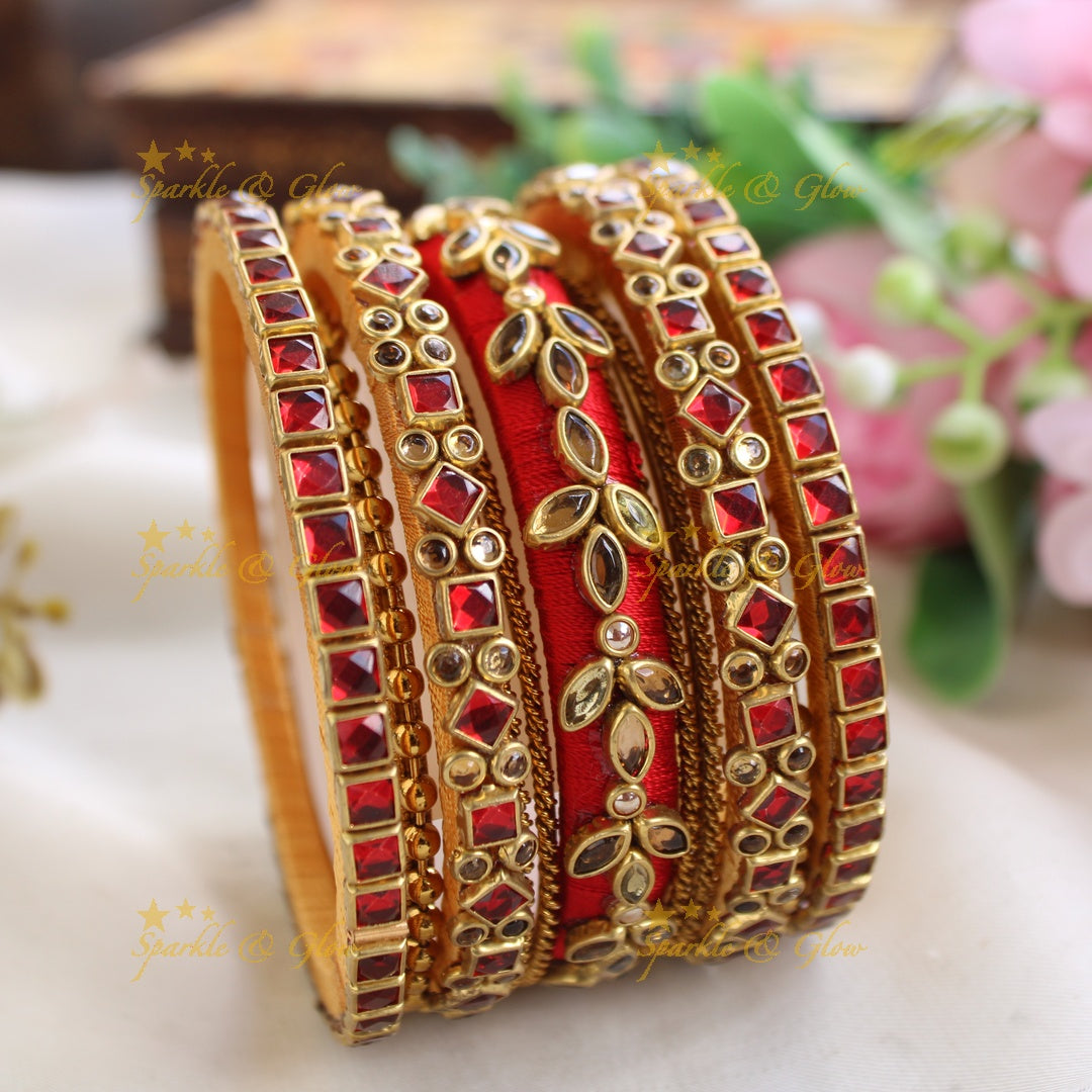 Elegant Floral Square diamond and bubble design Silk Thread Bridal Bangles