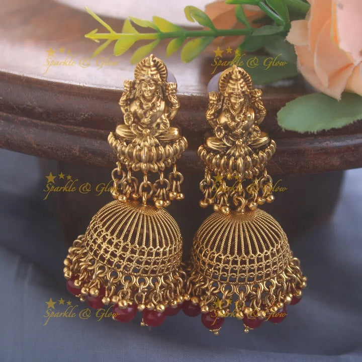 Grand Lakshmi elephant peacock carved pendant haram with ruby and multi layer mint green beads chain - Sparkle and Glow