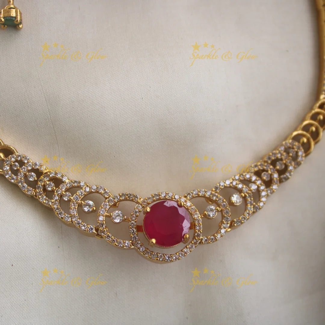 Statement AD Floral Short necklace with Interchangeable Stones - Sparkle and Glow