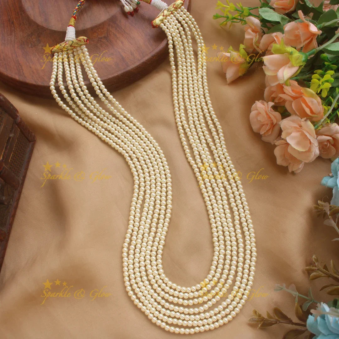 Statement Multi Layered Pearl Beaded Haram - Sparkle and Glow