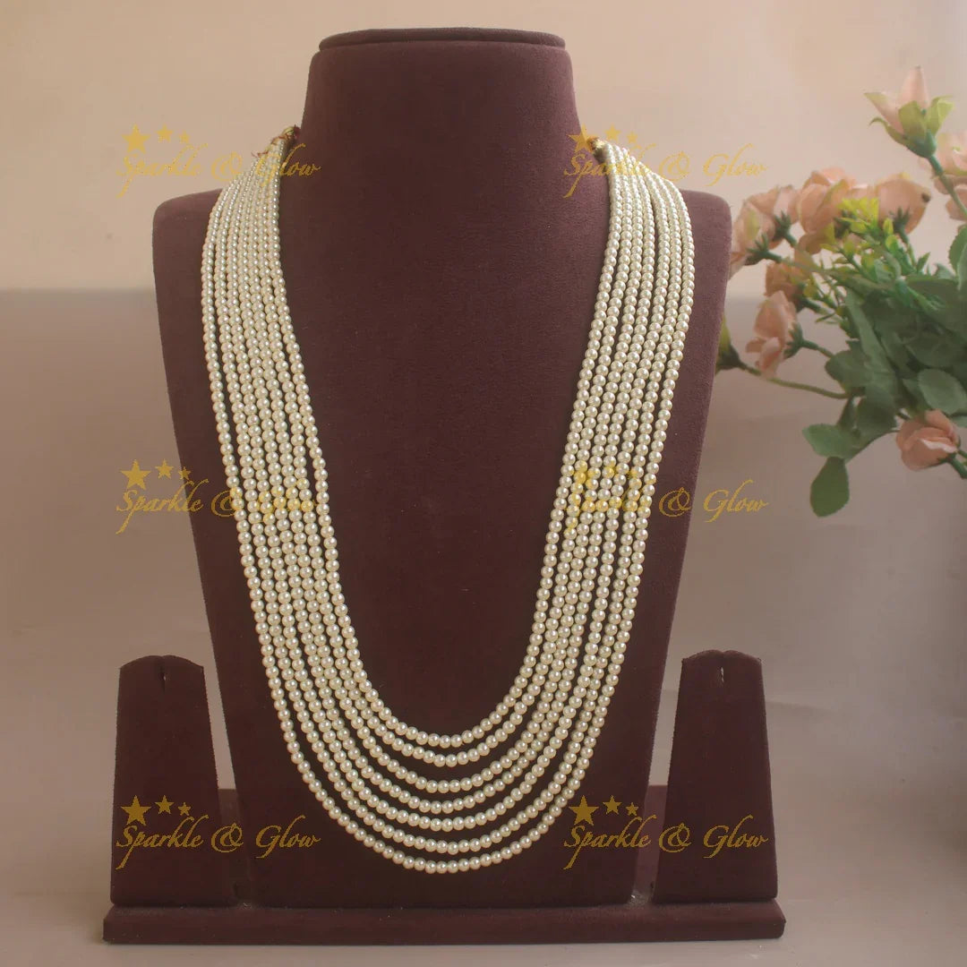 Statement Multi Layered Pearl Beaded Haram - Sparkle and Glow