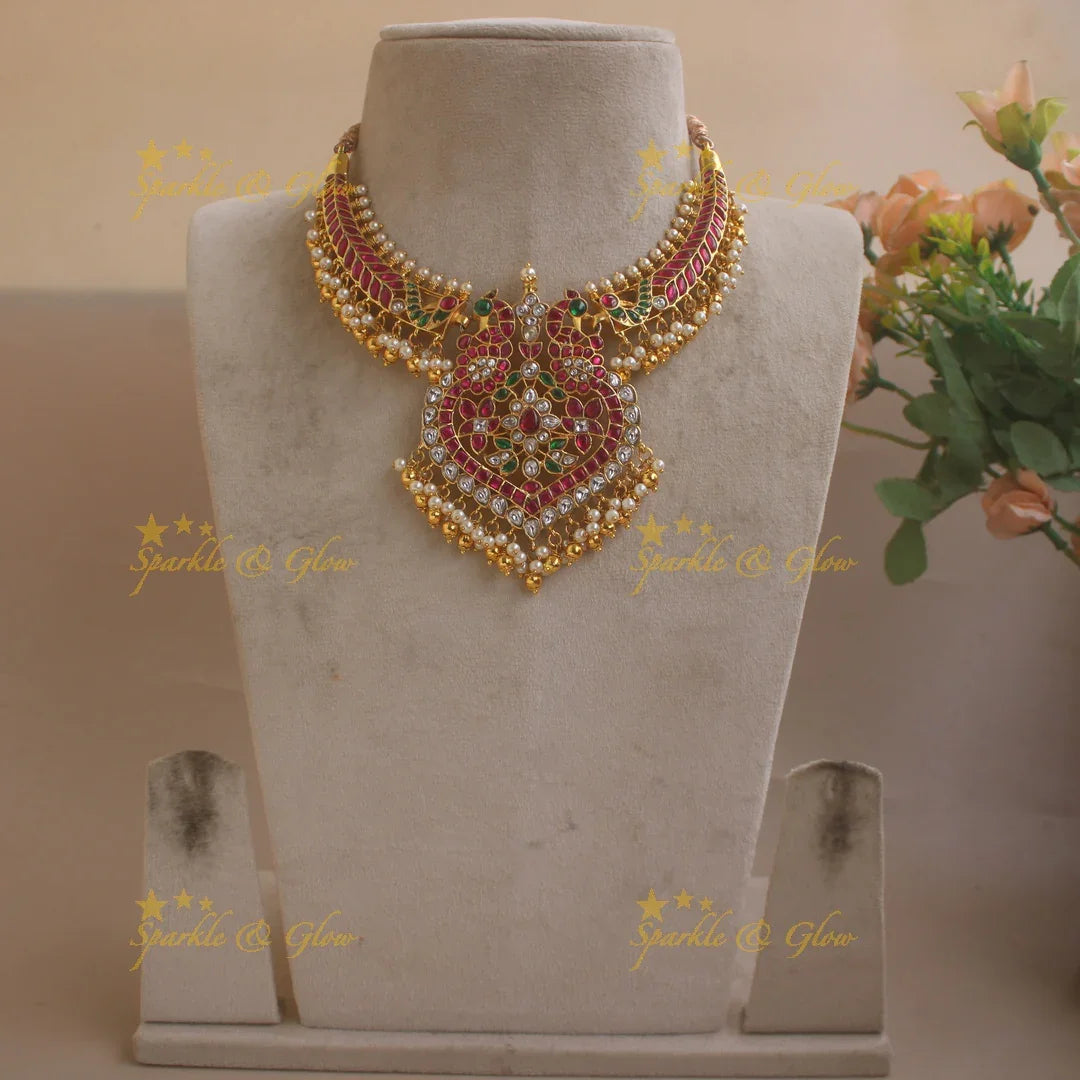 Stunning Peacock Floral Guttapusalu Jadau Necklace - Sparkle and Glow