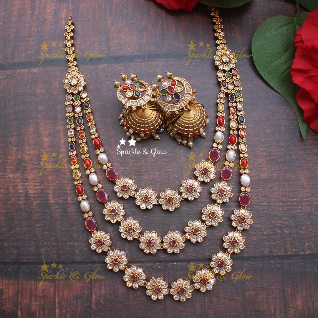 Gorgeous navarathna three layer necklace