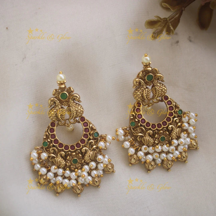 Elegant Idol Lakshmi Peacock carved Haram with Pearl drops - Sparkle and Glow