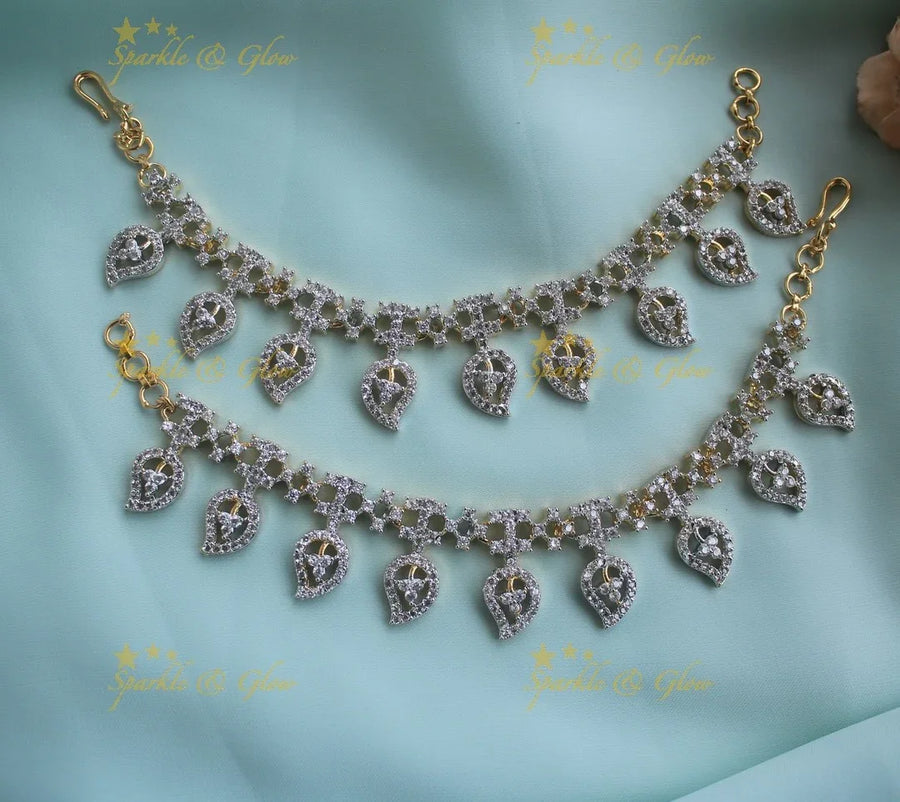 Stunning Leaf mango design AD earchain - Sparkle and Glow