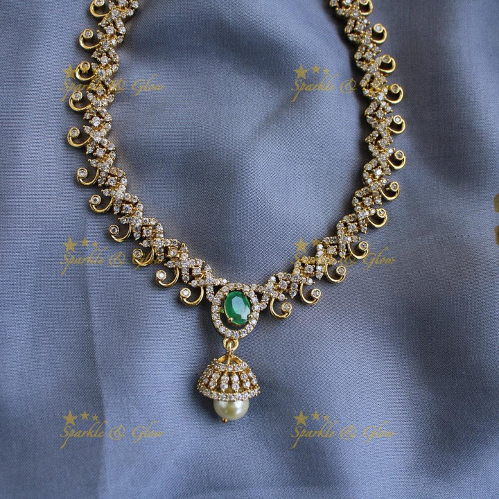 Beautiful unique design AD short necklace with multi colour interchangeable stones with jhumuka drop - Sparkle and Glow