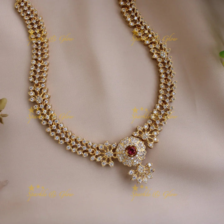 Stunning Floral and leaflet design AD short necklace with multi colour interchangeable stones - Sparkle and Glow