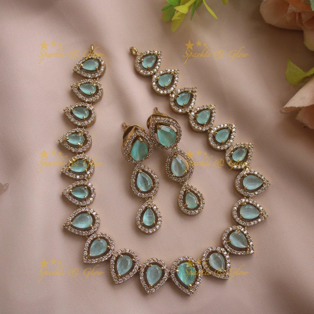 Elegant Water drop design AD short necklace with pink stones - Sparkle and Glow