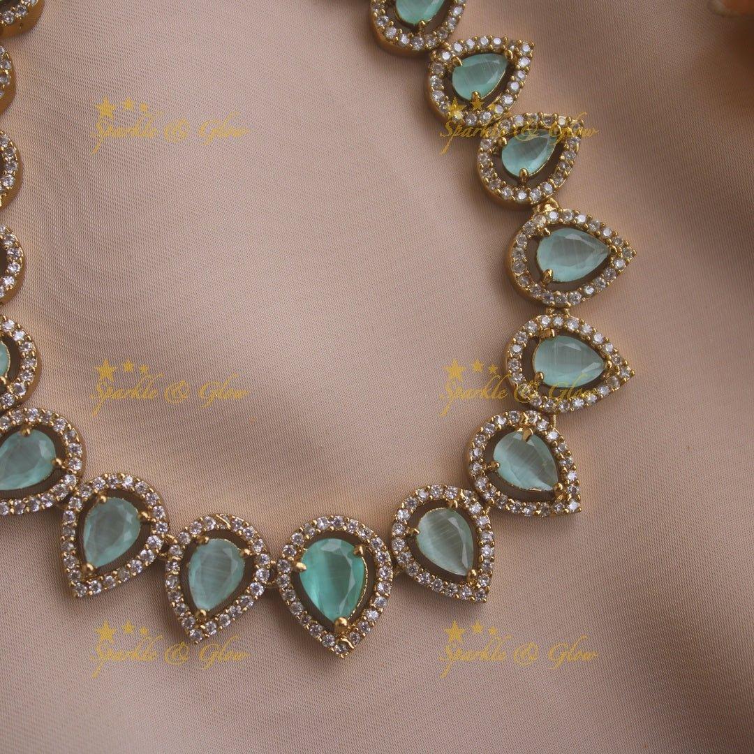 Elegant Water drop design AD short necklace with pink stones - Sparkle and Glow