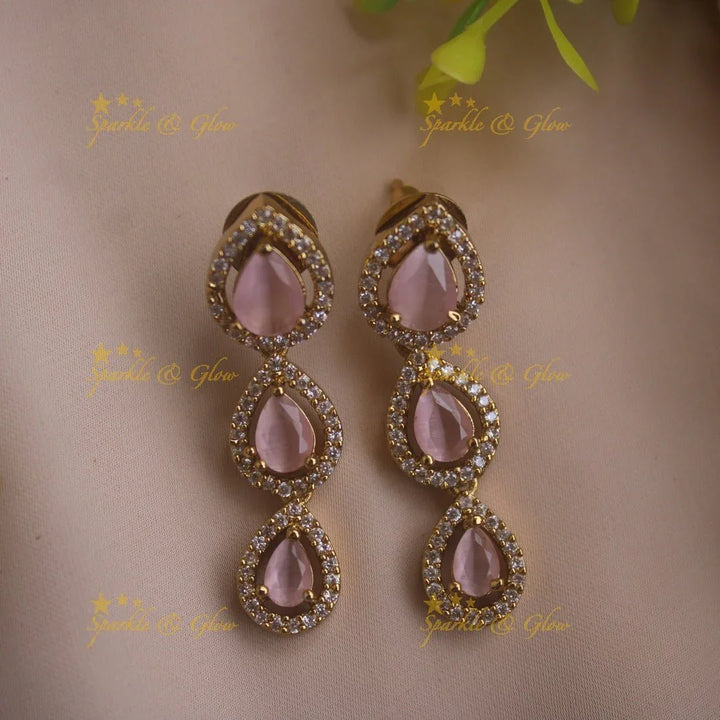 Elegant Water drop design AD short necklace with pink stones - Sparkle and Glow