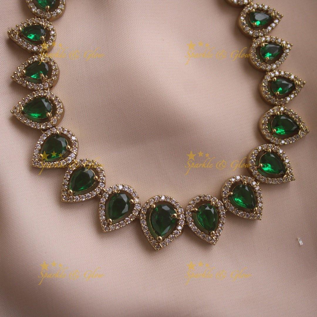 Elegant Water drop design AD short necklace with pink stones - Sparkle and Glow