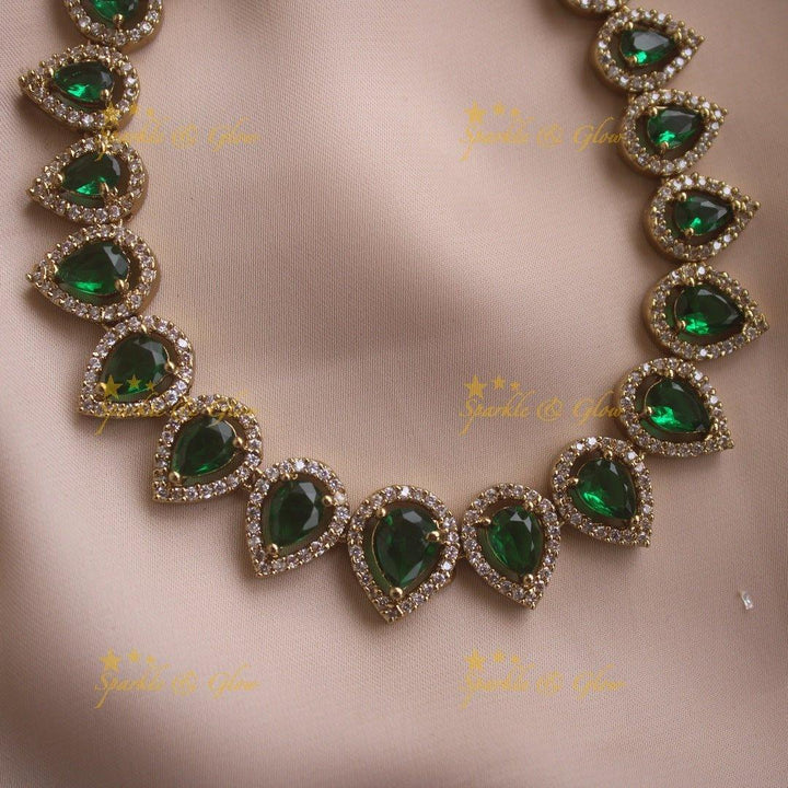 Elegant Water drop design AD short necklace with pink stones - Sparkle and Glow