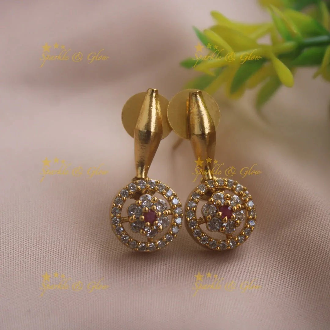 Beautiful Floral and ciircle design AD short necklace with ruby stones - pink - Sparkle and Glow