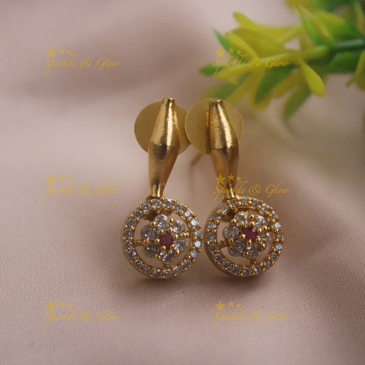 Beautiful Floral and ciircle design AD short necklace with ruby stones - pink - Sparkle and Glow